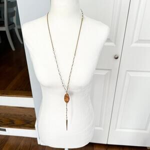 Fabulina Stone Beaded Boho Long Lariat Gold Dagger Statement Necklace